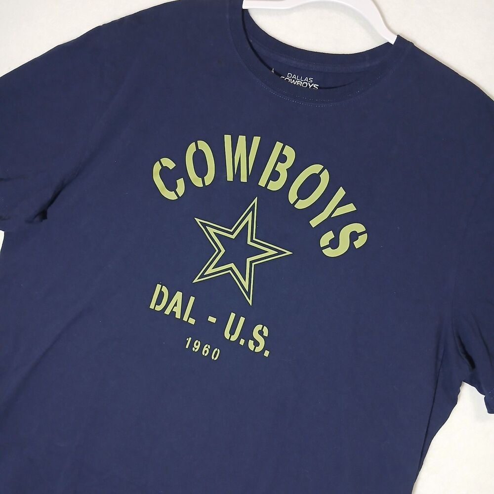 Dallas Cowboys Authentic Logo Navy Army Green T Shirt Men Size 2XL Football#1148